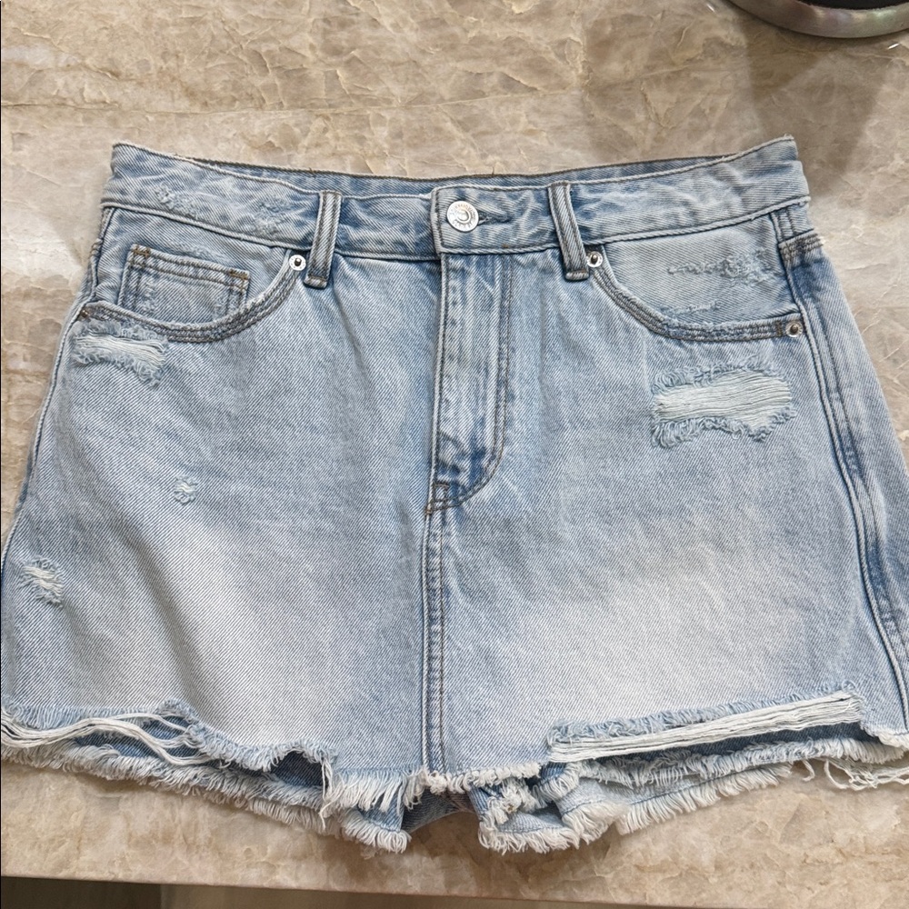 Light Blue Distressed Denim Skort